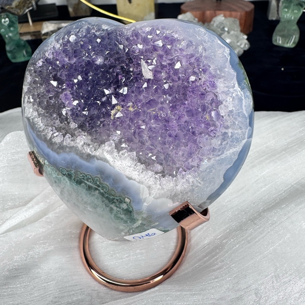 Mystic River Uruguay Green/Blue Purple Amethyst Agate Heart .46k Craving 🤍 - Picture 4 of 8
